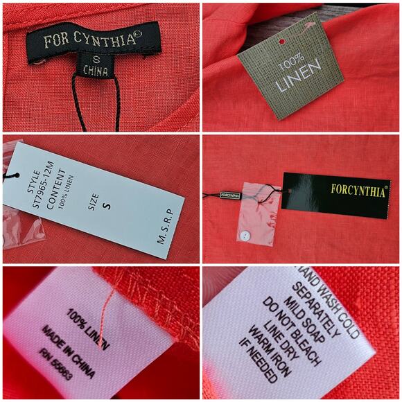 Ruffle Sleeve 100% Linen Blouse For Cynthia Size S Coral Bright Spring Top Shirt - Picture 5 of 9